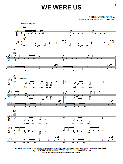 Keith Urban We Were Us Sheet Music Notes & Chords for Piano, Vocal & Guitar (Right-Hand Melody) - Download or Print PDF