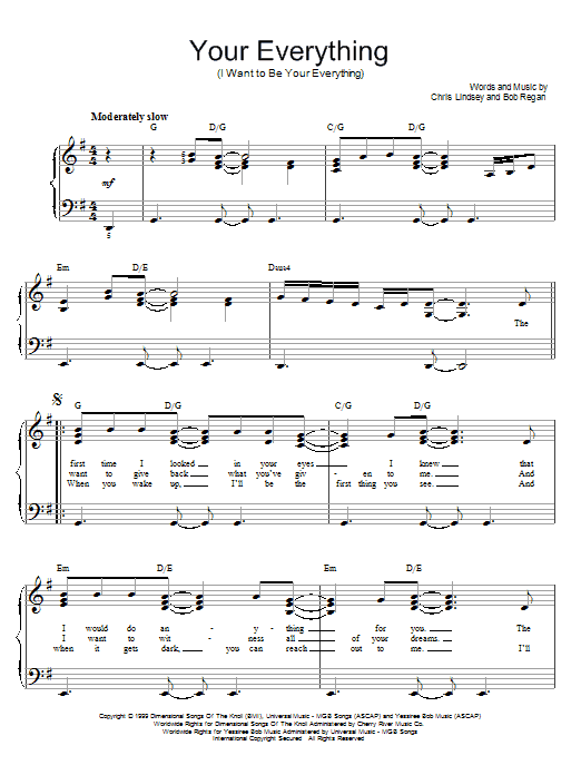 Keith Urban Your Everything (I Want To Be Your Everything) Sheet Music Notes & Chords for Lyrics & Chords - Download or Print PDF