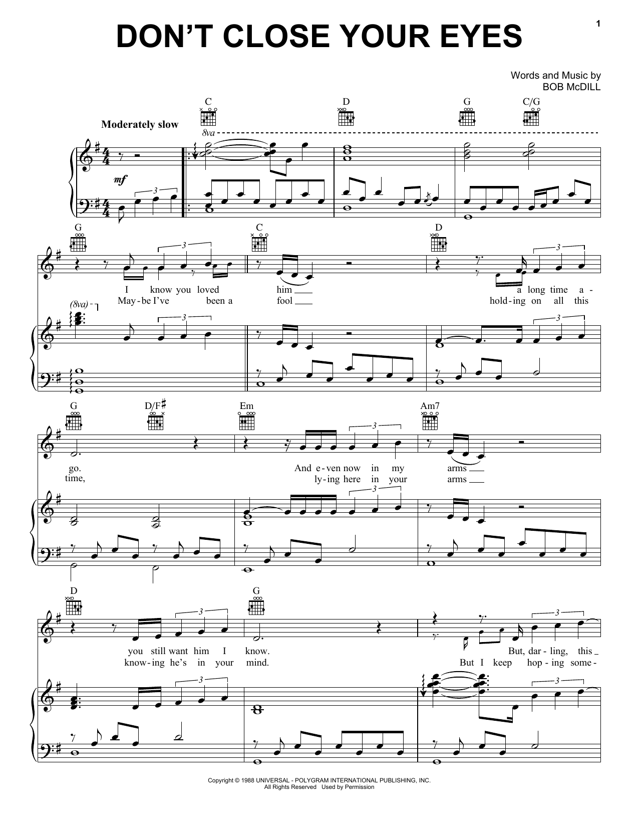 Keith Whitley Don't Close Your Eyes Sheet Music Notes & Chords for Real Book – Melody, Lyrics & Chords - Download or Print PDF
