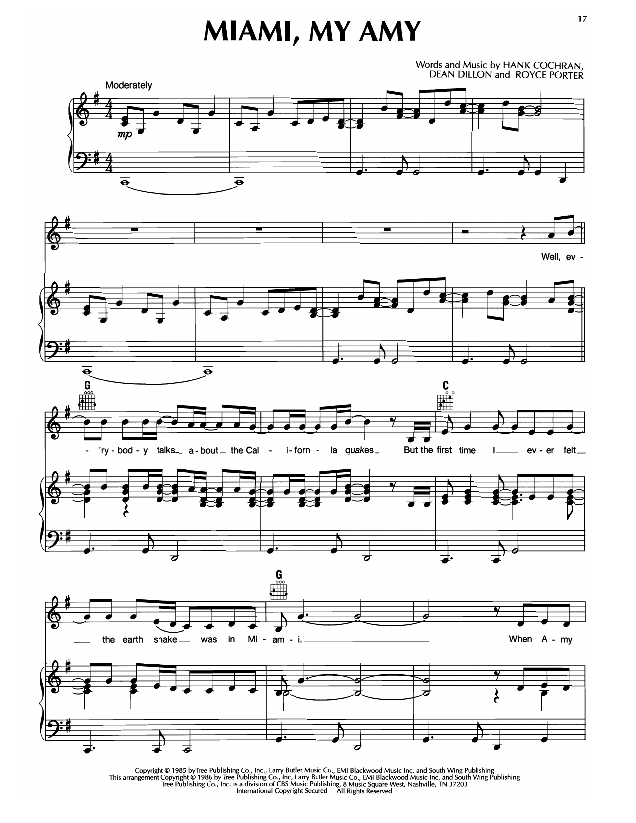 Keith Whitley Miami, My Amy Sheet Music Notes & Chords for Piano, Vocal & Guitar Chords (Right-Hand Melody) - Download or Print PDF