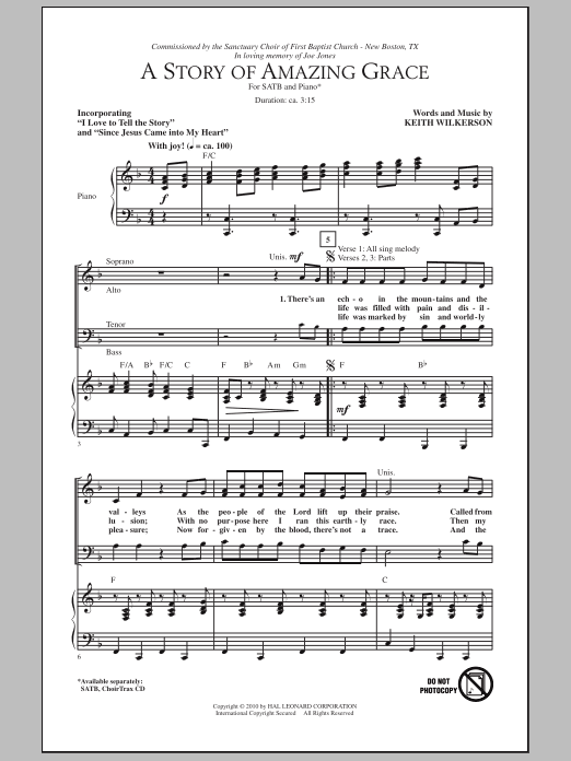 Keith Wilkerson A Story Of Amazing Grace Sheet Music Notes & Chords for SATB - Download or Print PDF