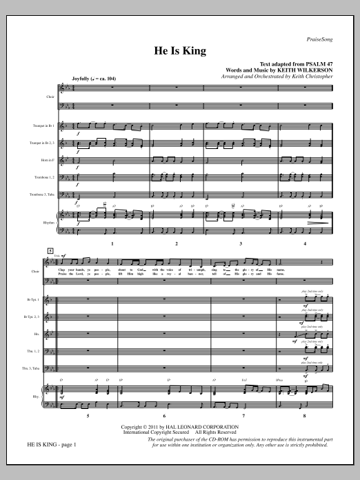 Keith Wilkerson He Is King - Full Score Sheet Music Notes & Chords for Choir Instrumental Pak - Download or Print PDF
