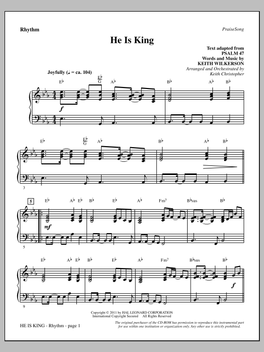 Keith Wilkerson He Is King - Rhythm Sheet Music Notes & Chords for Choir Instrumental Pak - Download or Print PDF