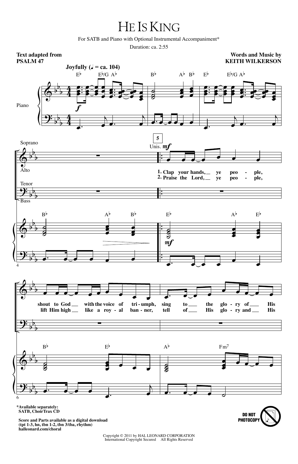 Keith Wilkerson He Is King Sheet Music Notes & Chords for SATB - Download or Print PDF