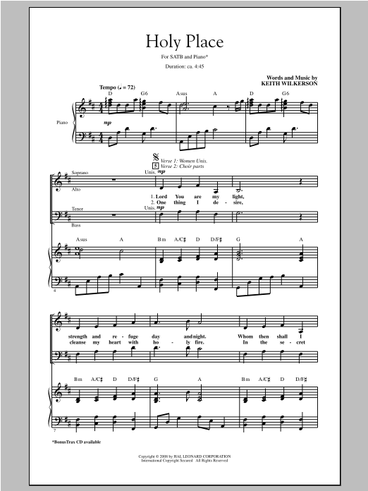 Keith Wilkerson Holy Place Sheet Music Notes & Chords for SATB - Download or Print PDF