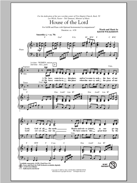 Keith Wilkerson House Of The Lord Sheet Music Notes & Chords for SATB - Download or Print PDF