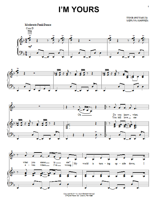 Keke Palmer I'm Yours Sheet Music Notes & Chords for Piano, Vocal & Guitar (Right-Hand Melody) - Download or Print PDF Keke Palmer I'm Yours Sheet Music Notes & Chords for Piano, Vocal & Guitar (Right-Hand Melody) - Download or Print PDF