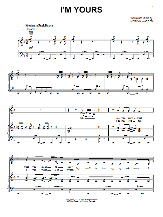 Keke Palmer I'm Yours Sheet Music Notes & Chords for Piano, Vocal & Guitar (Right-Hand Melody) - Download or Print PDF