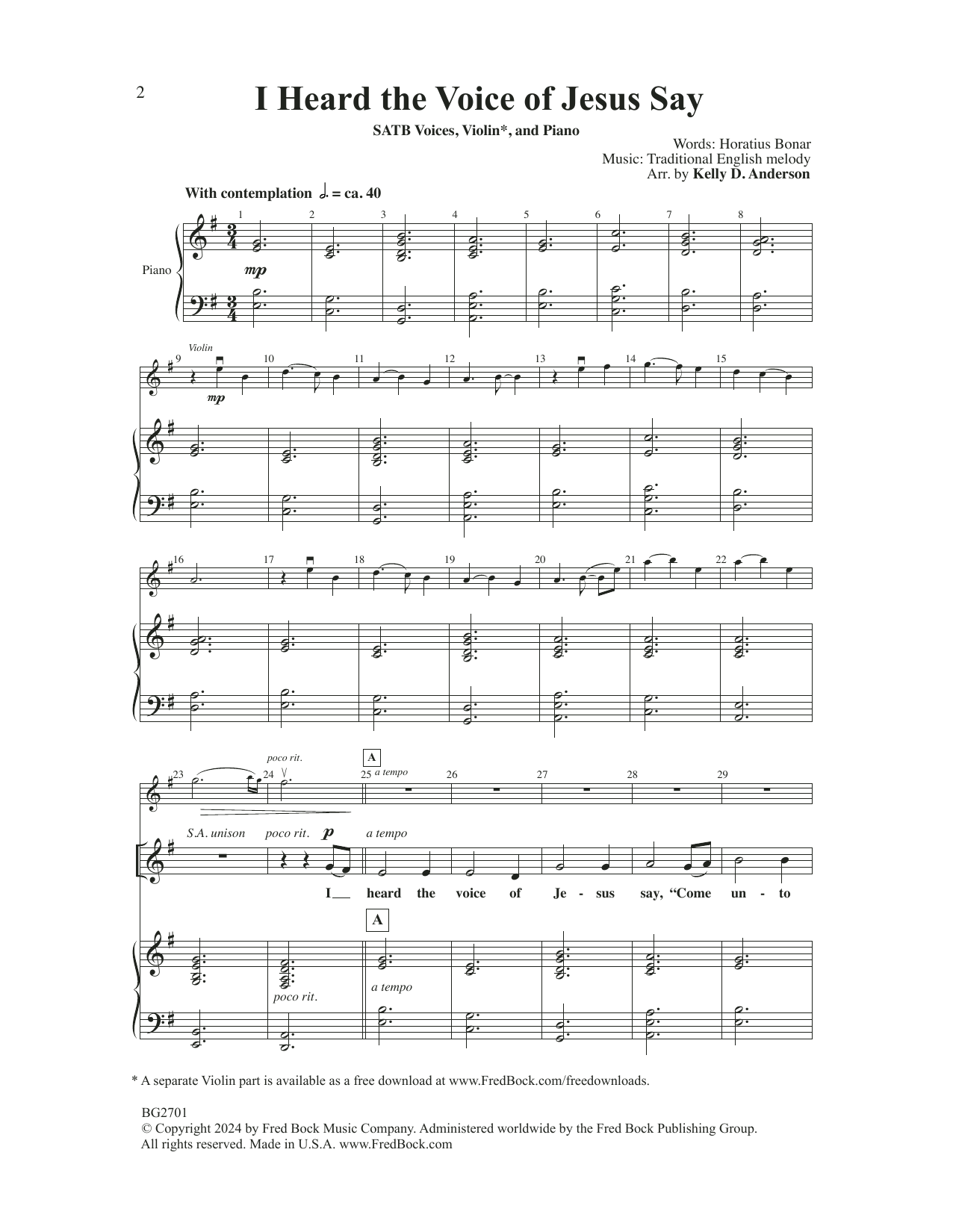 Kelley Anderson I Heard The Voice Of Jesus Say Sheet Music Notes & Chords for SATB Choir - Download or Print PDF