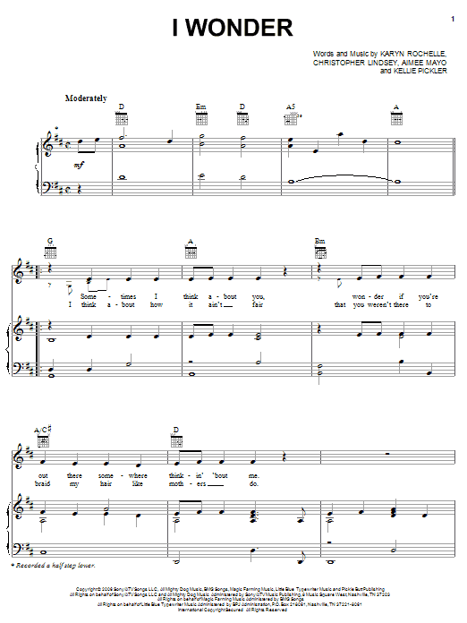 Kellie Pickler I Wonder Sheet Music Notes & Chords for Easy Guitar Tab - Download or Print PDF