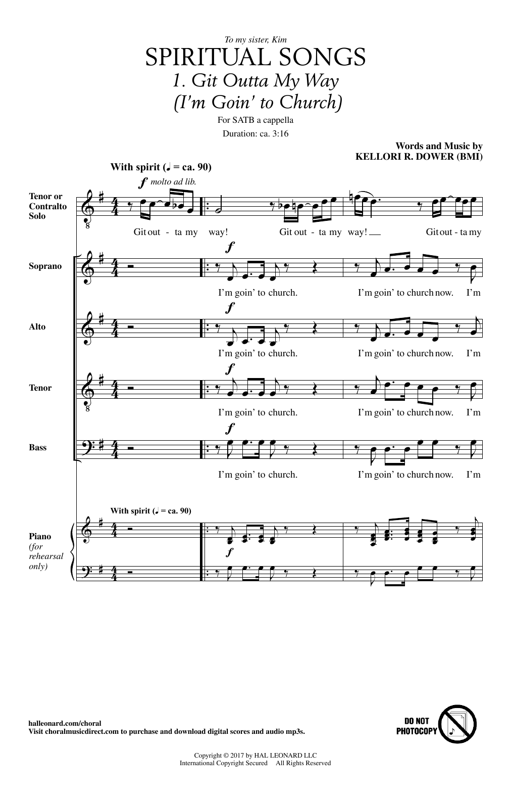 Kellori R. Dower Spiritual Songs Sheet Music Notes & Chords for SATB - Download or Print PDF