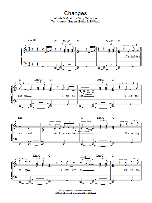 Kelly & Ozzy Osbourne Changes Sheet Music Notes & Chords for Easy Piano - Download or Print PDF