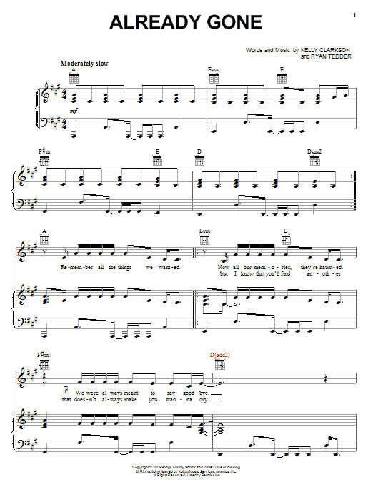 Kelly Clarkson Already Gone Sheet Music Notes & Chords for Easy Piano - Download or Print PDF