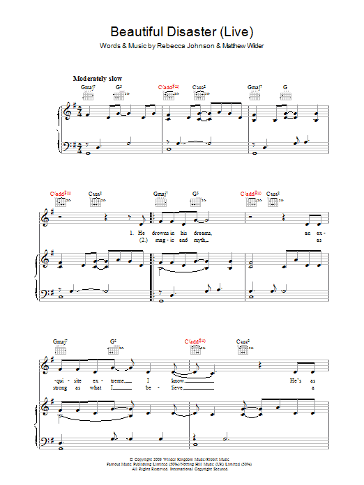 Kelly Clarkson Beautiful Disaster (Live) Sheet Music Notes & Chords for Piano, Vocal & Guitar (Right-Hand Melody) - Download or Print PDF