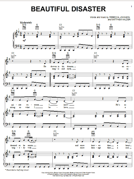 Kelly Clarkson Beautiful Disaster Sheet Music Notes & Chords for Piano, Vocal & Guitar (Right-Hand Melody) - Download or Print PDF