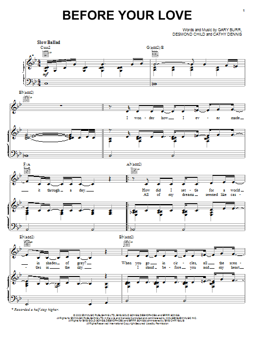 Kelly Clarkson Before Your Love Sheet Music Notes & Chords for Piano, Vocal & Guitar (Right-Hand Melody) - Download or Print PDF