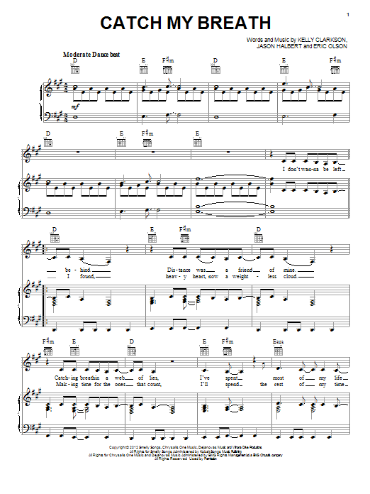 Kelly Clarkson Catch My Breath Sheet Music Notes & Chords for Lyrics & Chords - Download or Print PDF