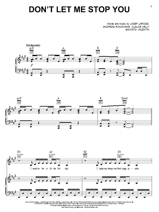 Kelly Clarkson Don't Let Me Stop You Sheet Music Notes & Chords for Piano, Vocal & Guitar (Right-Hand Melody) - Download or Print PDF