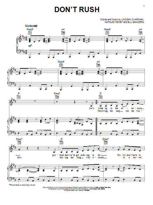 Kelly Clarkson Don't Rush Sheet Music Notes & Chords for Easy Piano - Download or Print PDF