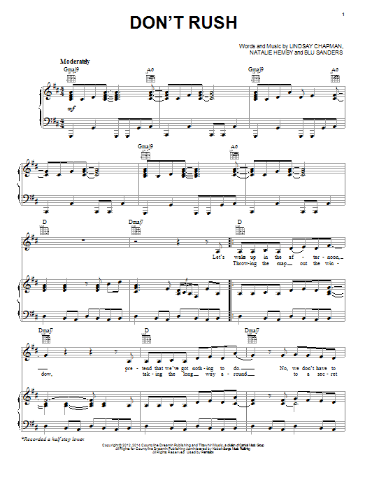 Kelly Clarkson Don't Rush Sheet Music Notes & Chords for Piano, Vocal & Guitar (Right-Hand Melody) - Download or Print PDF
