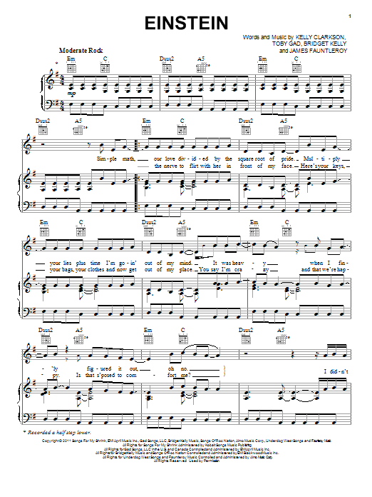 Kelly Clarkson Einstein Sheet Music Notes & Chords for Piano, Vocal & Guitar (Right-Hand Melody) - Download or Print PDF