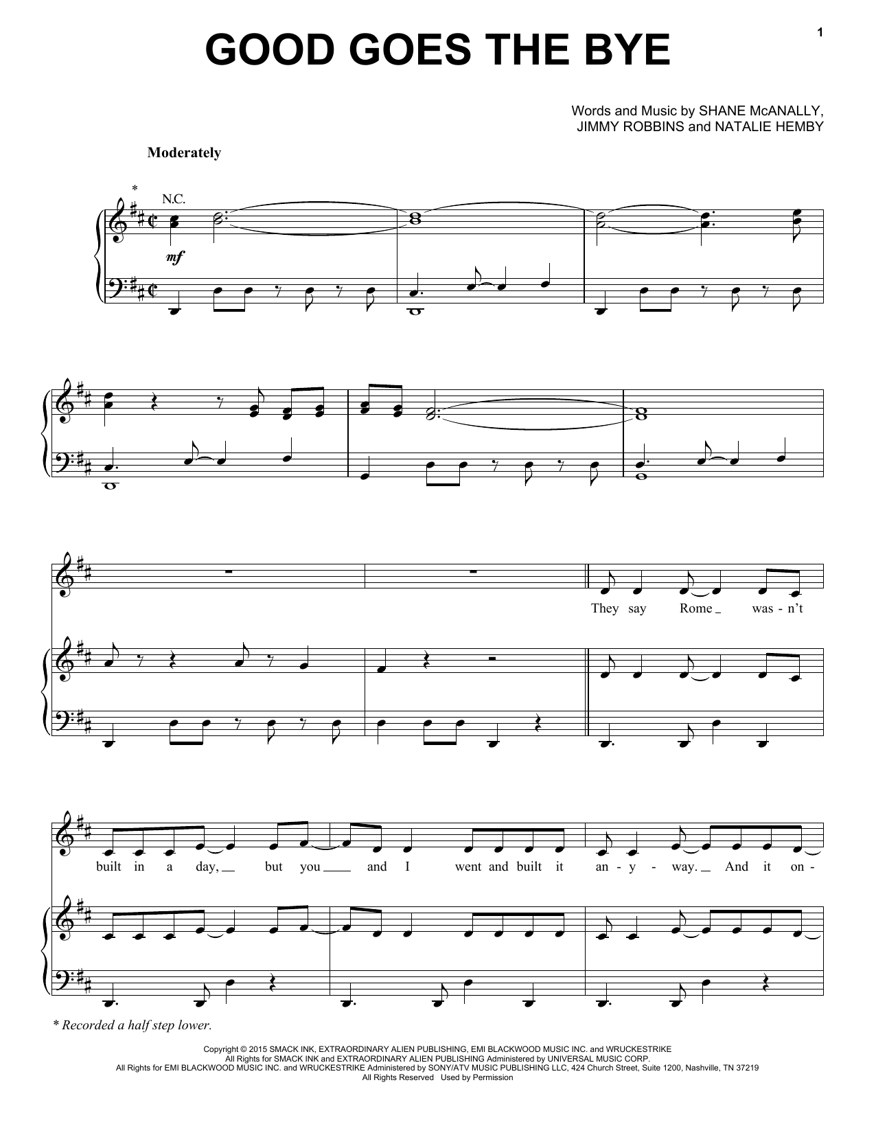 Kelly Clarkson Good Goes The Bye Sheet Music Notes & Chords for Piano, Vocal & Guitar (Right-Hand Melody) - Download or Print PDF