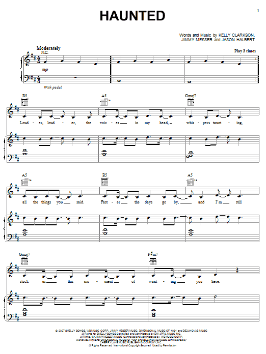 Kelly Clarkson Haunted Sheet Music Notes & Chords for Piano, Vocal & Guitar (Right-Hand Melody) - Download or Print PDF Kelly Clarkson Haunted Sheet Music Notes & Chords for Piano, Vocal & Guitar (Right-Hand Melody) - Download or Print PDF