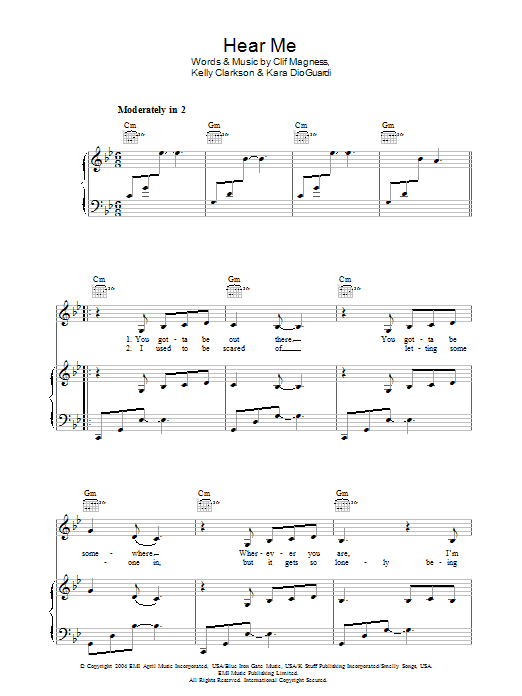 Kelly Clarkson Hear Me Sheet Music Notes & Chords for Piano, Vocal & Guitar (Right-Hand Melody) - Download or Print PDF