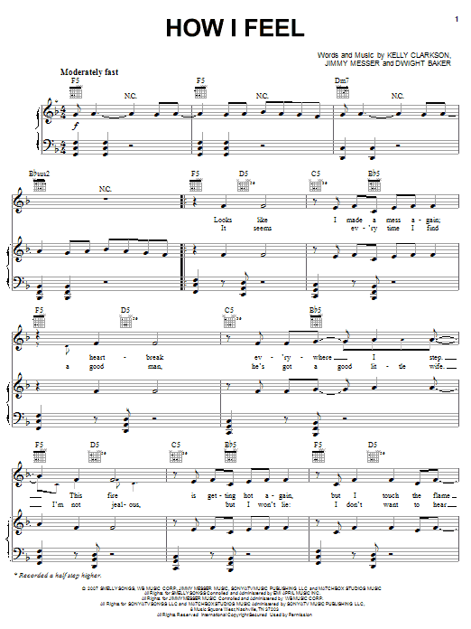 Kelly Clarkson How I Feel Sheet Music Notes & Chords for Piano, Vocal & Guitar (Right-Hand Melody) - Download or Print PDF