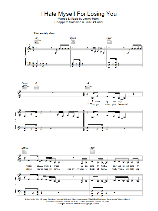 Kelly Clarkson I Hate Myself For Losing You Sheet Music Notes & Chords for Piano, Vocal & Guitar (Right-Hand Melody) - Download or Print PDF