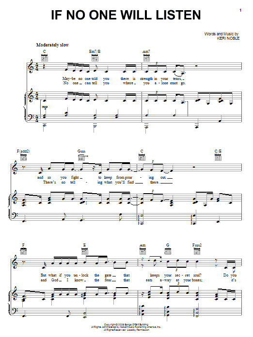 Kelly Clarkson If No One Will Listen Sheet Music Notes & Chords for Piano, Vocal & Guitar (Right-Hand Melody) - Download or Print PDF Kelly Clarkson If No One Will Listen Sheet Music Notes & Chords for Piano, Vocal & Guitar (Right-Hand Melody) - Download or Print PDF