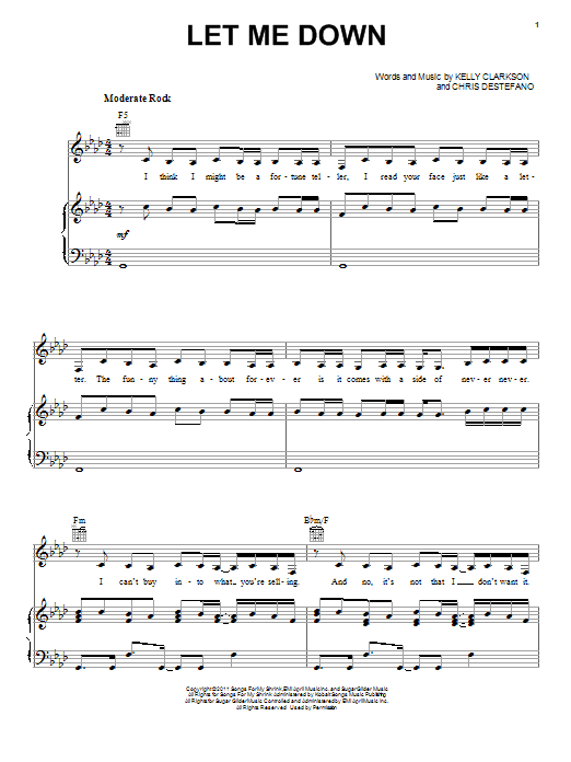 Kelly Clarkson Let Me Down Sheet Music Notes & Chords for Piano, Vocal & Guitar (Right-Hand Melody) - Download or Print PDF