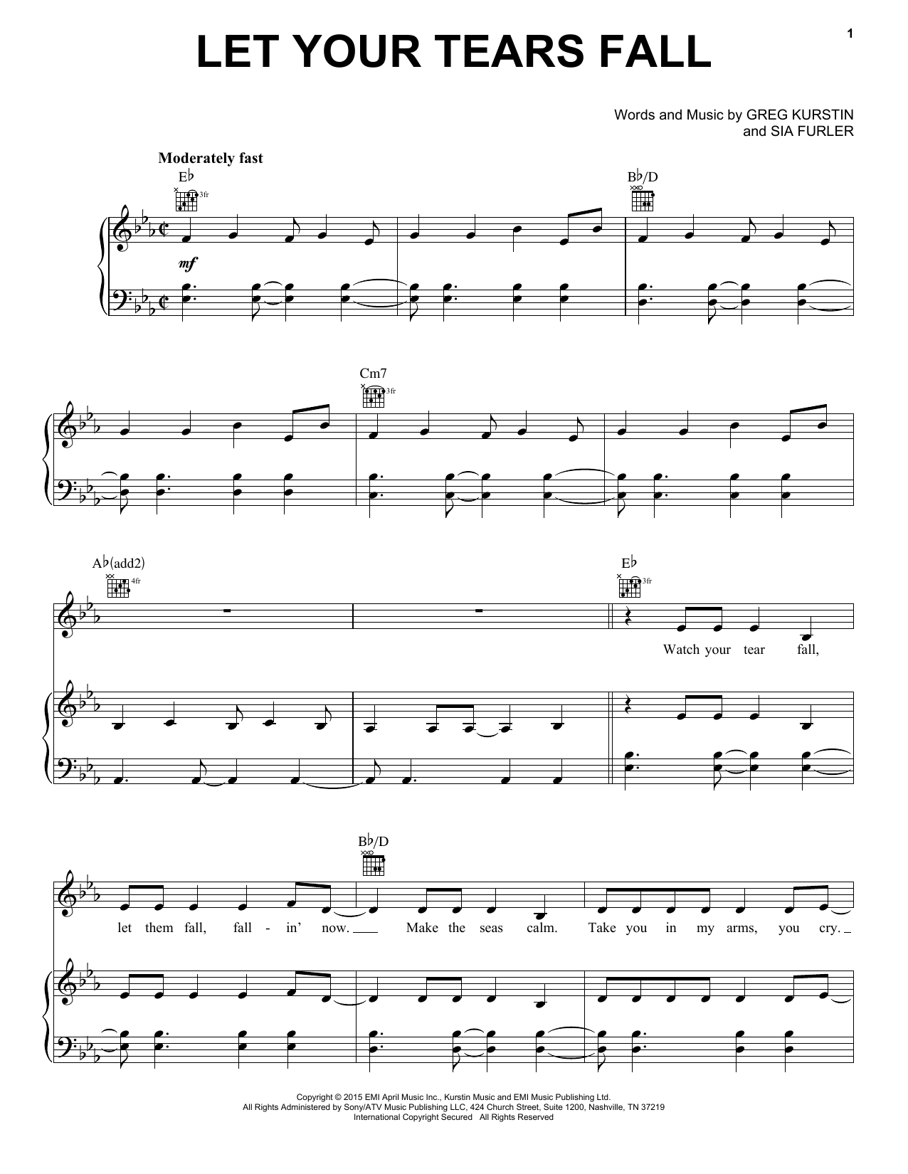 Kelly Clarkson Let Your Tears Fall Sheet Music Notes & Chords for Piano, Vocal & Guitar (Right-Hand Melody) - Download or Print PDF