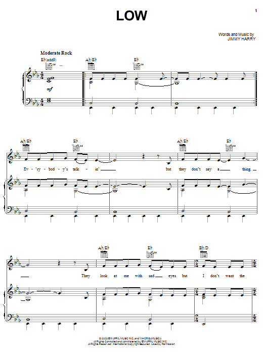 Kelly Clarkson Low Sheet Music Notes & Chords for Piano, Vocal & Guitar (Right-Hand Melody) - Download or Print PDF