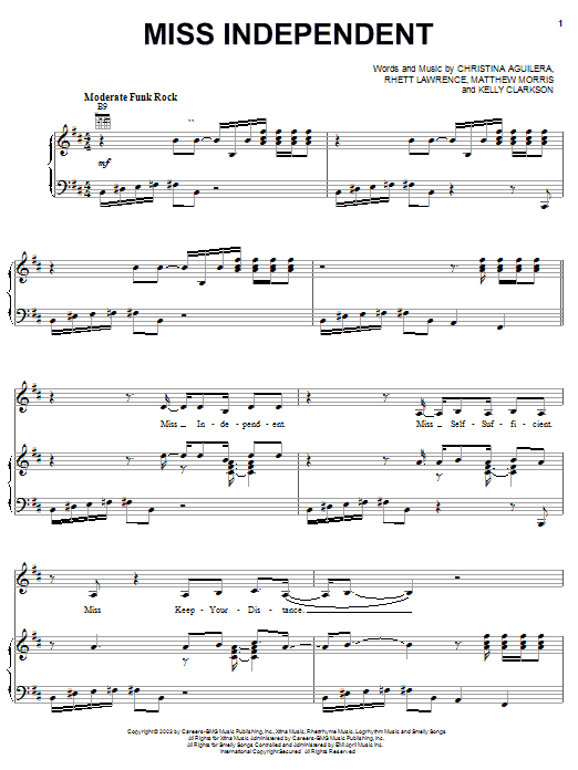 Kelly Clarkson Miss Independent Sheet Music Notes & Chords for Piano, Vocal & Guitar - Download or Print PDF