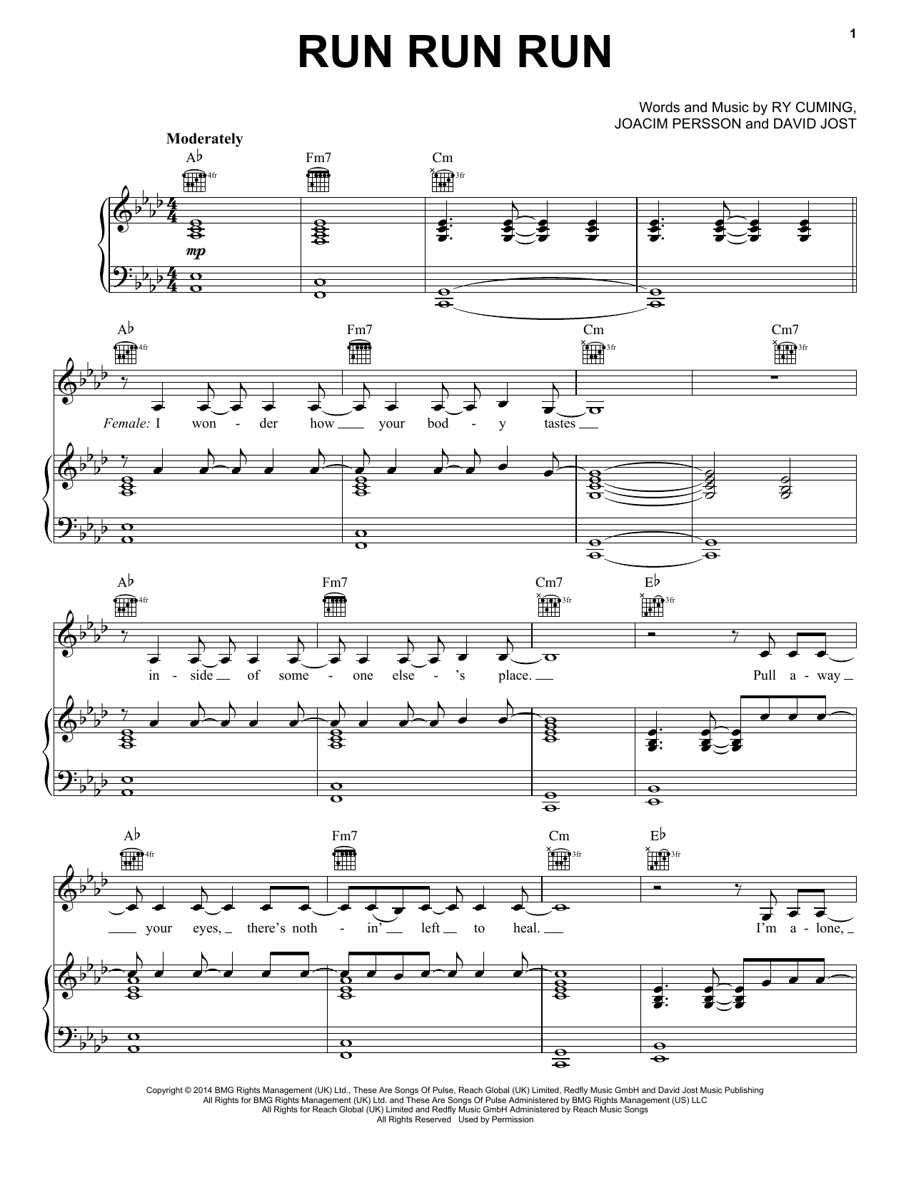 Kelly Clarkson Run Run Run Sheet Music Notes & Chords for Piano, Vocal & Guitar (Right-Hand Melody) - Download or Print PDF