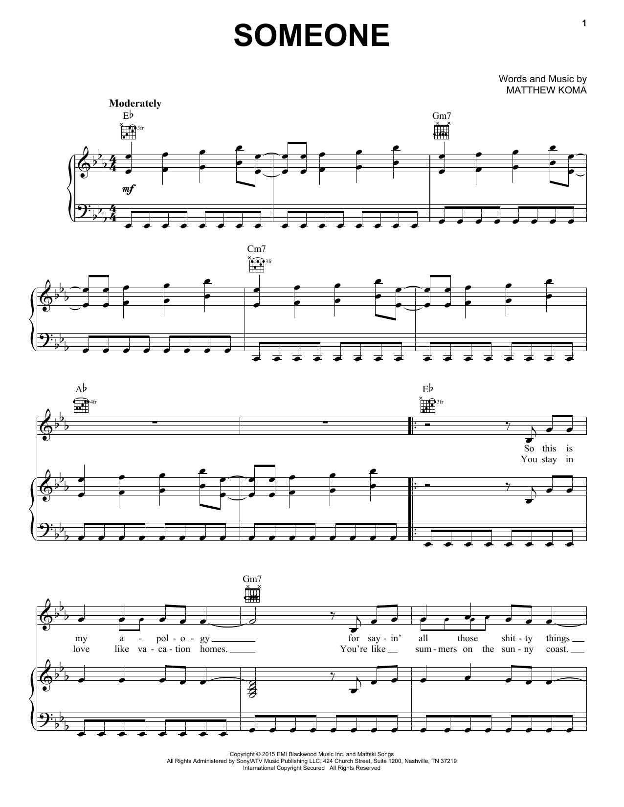 Kelly Clarkson Someone Sheet Music Notes & Chords for Piano, Vocal & Guitar (Right-Hand Melody) - Download or Print PDF