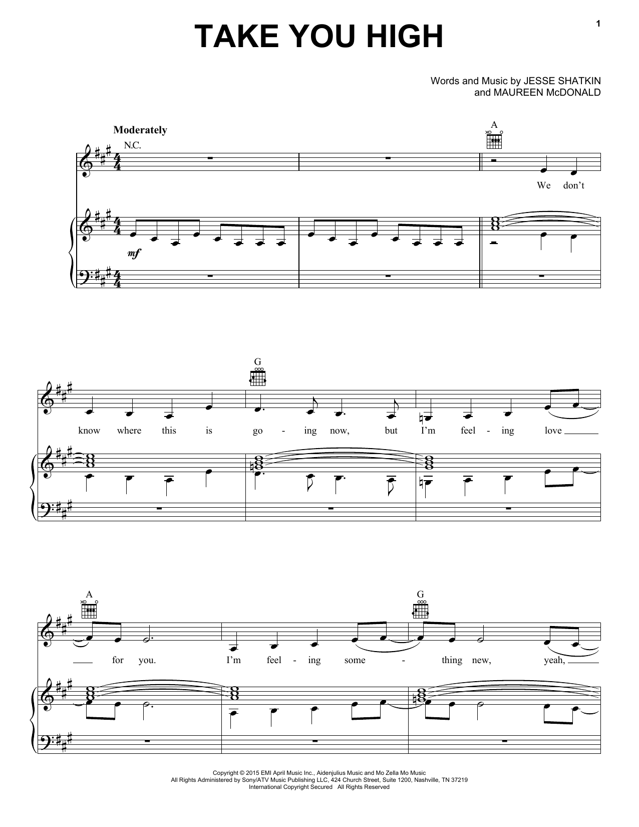 Kelly Clarkson Take You High Sheet Music Notes & Chords for Piano, Vocal & Guitar (Right-Hand Melody) - Download or Print PDF