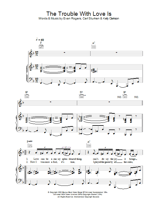 Kelly Clarkson The Trouble With Love Is Sheet Music Notes & Chords for Piano, Vocal & Guitar - Download or Print PDF