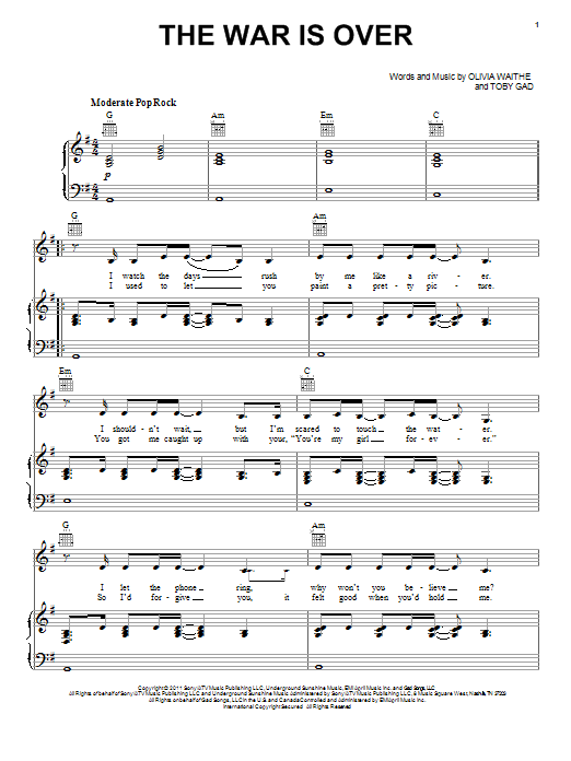 Kelly Clarkson The War Is Over Sheet Music Notes & Chords for Piano, Vocal & Guitar (Right-Hand Melody) - Download or Print PDF
