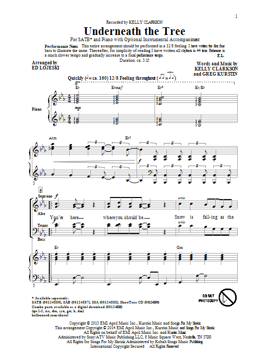 Ed Lojeski Underneath The Tree Sheet Music Notes & Chords for SATB - Download or Print PDF