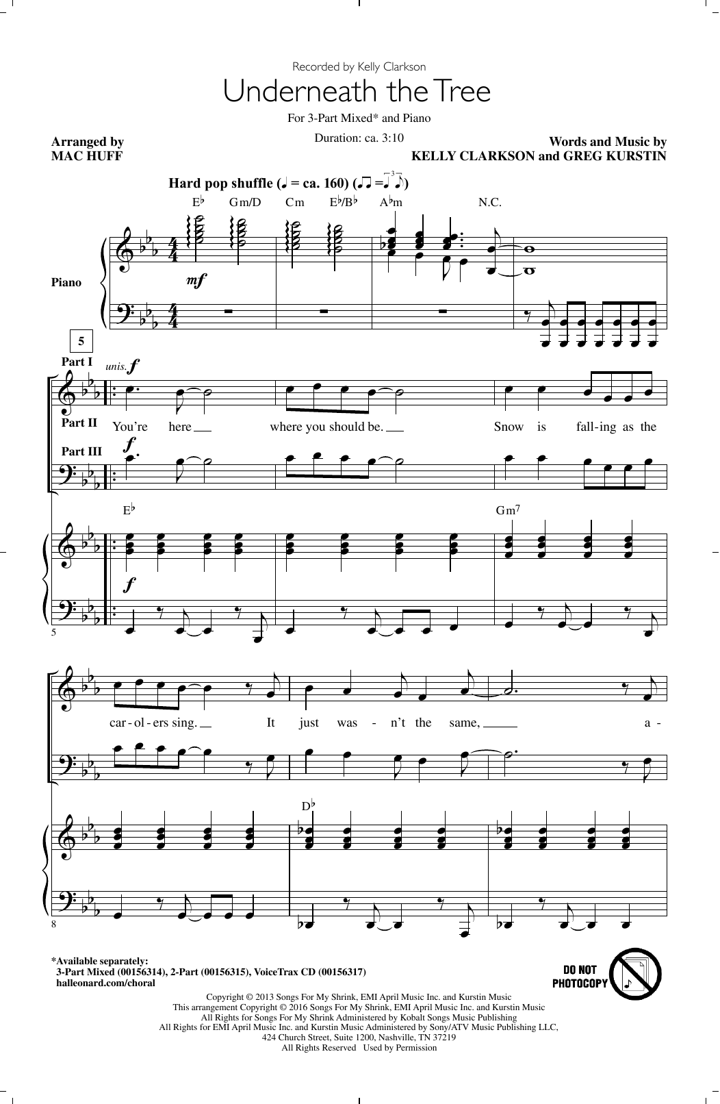 Kelly Clarkson Underneath The Tree (arr. Mac Huff) Sheet Music Notes & Chords for 3-Part Mixed - Download or Print PDF