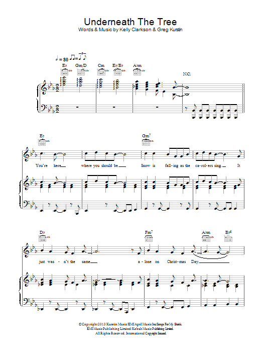 Kelly Clarkson Underneath The Tree Sheet Music Notes & Chords for Very Easy Piano - Download or Print PDF