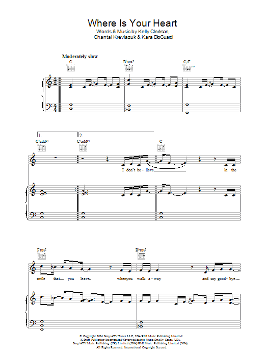 Kelly Clarkson Where Is Your Heart Sheet Music Notes & Chords for Piano, Vocal & Guitar (Right-Hand Melody) - Download or Print PDF