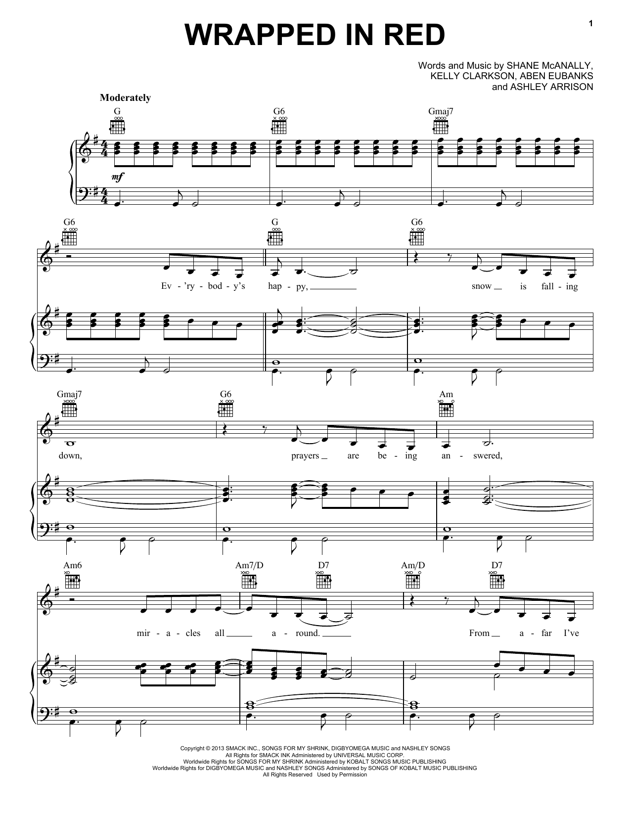 Kelly Clarkson Wrapped In Red Sheet Music Notes & Chords for Piano, Vocal & Guitar (Right-Hand Melody) - Download or Print PDF