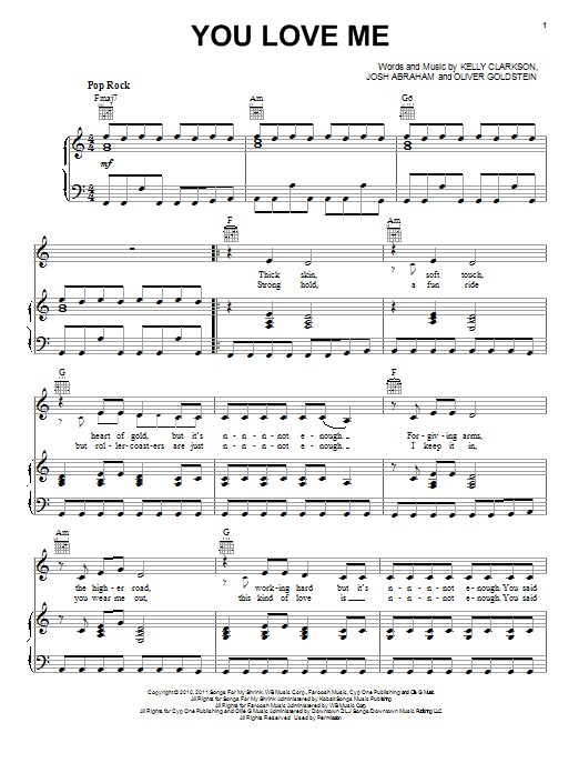 Kelly Clarkson You Love Me Sheet Music Notes & Chords for Piano, Vocal & Guitar (Right-Hand Melody) - Download or Print PDF