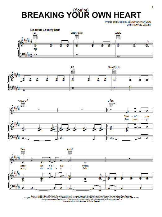 Kelly Clarkson (You're) Breaking Your Own Heart Sheet Music Notes & Chords for Piano, Vocal & Guitar (Right-Hand Melody) - Download or Print PDF