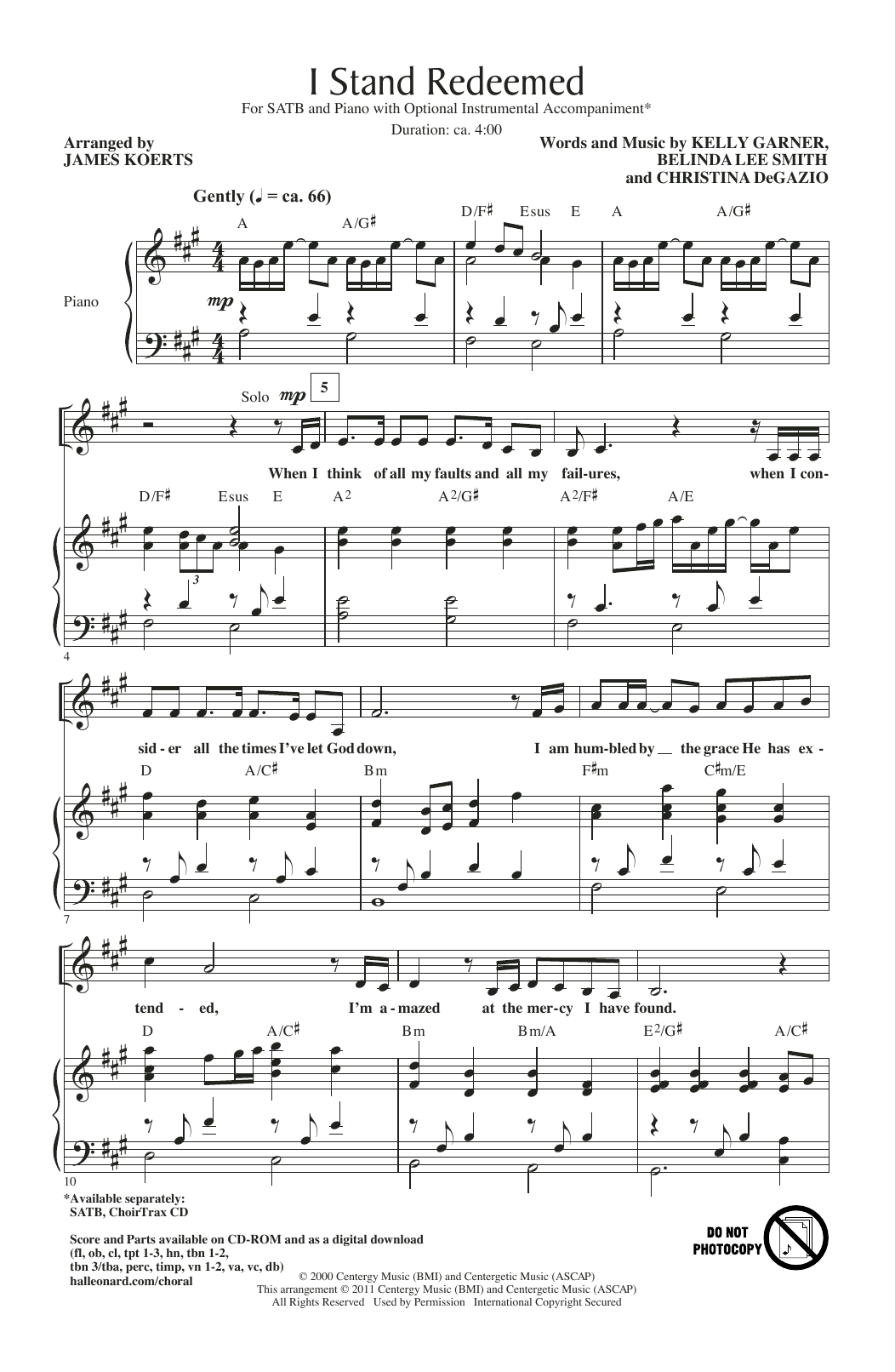 Kelly Garner, Belinda Lee Smith & Christina DeGazio I Stand Redeemed (arr. James Koerts) Sheet Music Notes & Chords for SATB Choir - Download or Print PDF