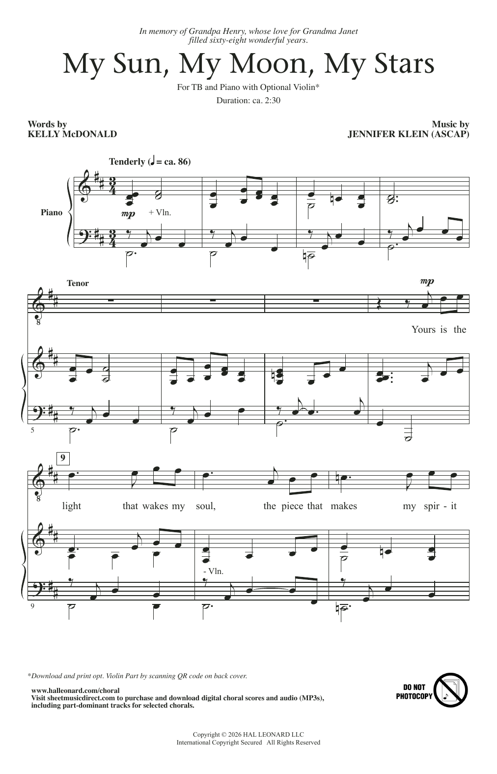 Kelly McDonald My Sun, My Moon, My Stars Sheet Music Notes & Chords for TB Choir - Download or Print PDF