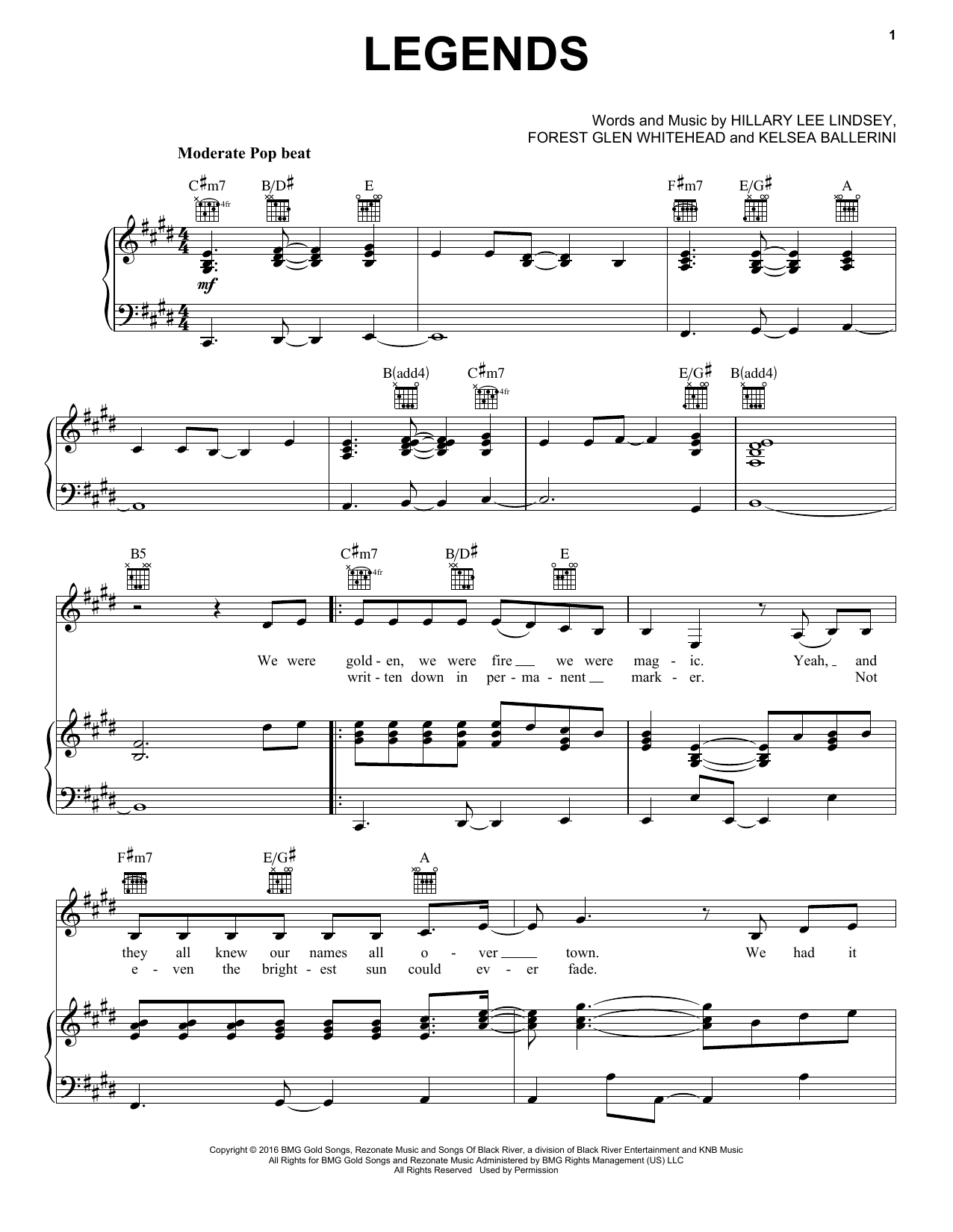 Kelsea Ballerini Legends Sheet Music Notes & Chords for Piano, Vocal & Guitar (Right-Hand Melody) - Download or Print PDF